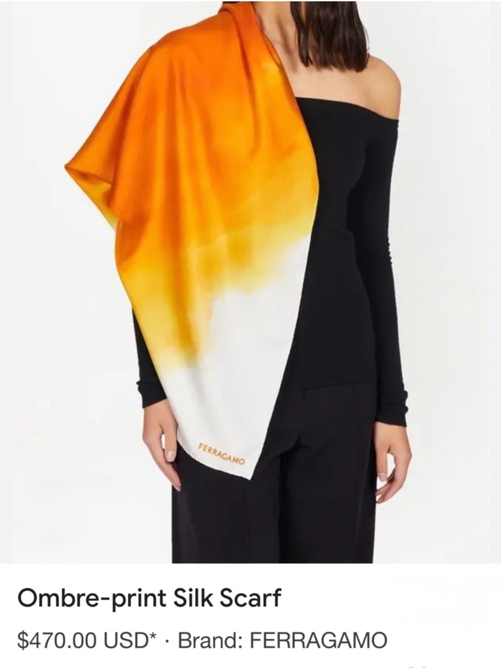 Salvatore Ferragamo Ombré -Print Silk Hand-rolled Logo Scarf 34”x35” NEW